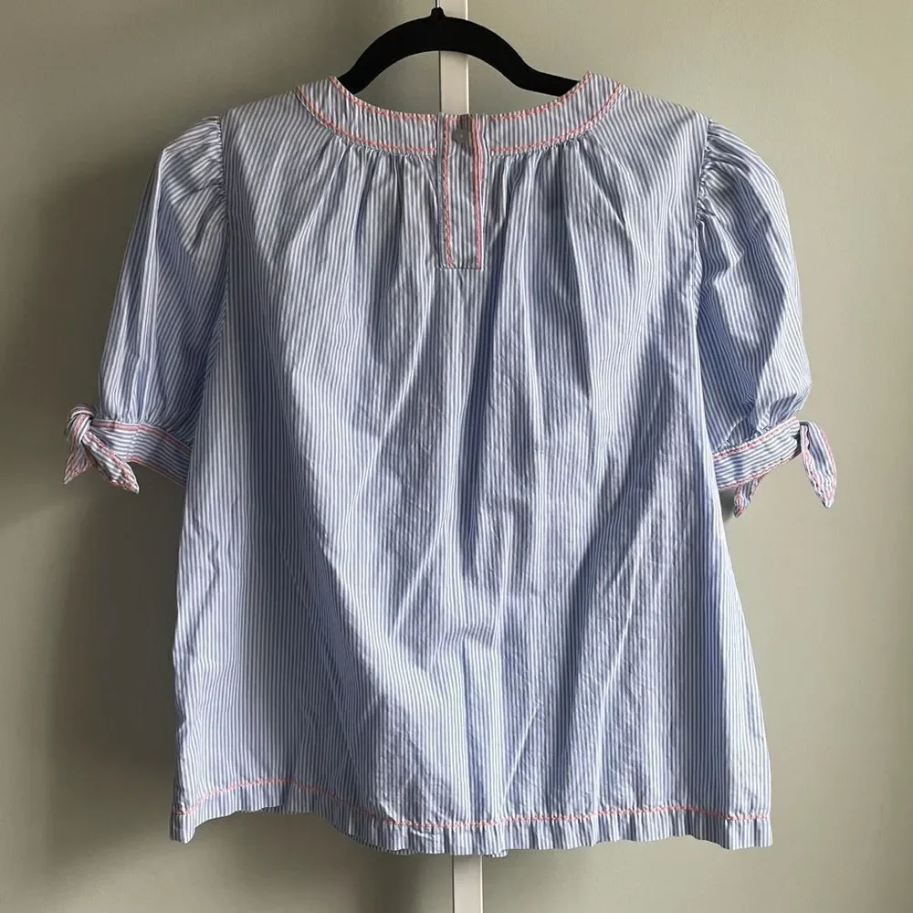 Crown & Ivy Blue Seersucker Blouse with Tie Sleeves - Picture 4 of 4